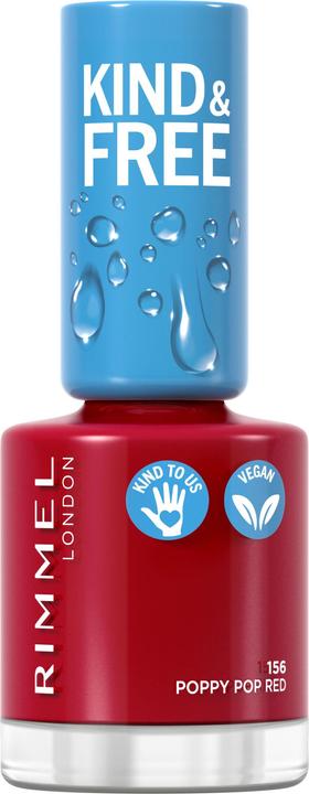 Rimmel London RIMMEL Kind & Free Clean Nail Polish lakier do paznokci 156 Poppy Pop Red 8ml (156 Poppy Pop Red, Colour paint)
