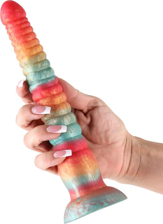 Actual product image NS Novelties colours stacked 9 inch dildo red/gold