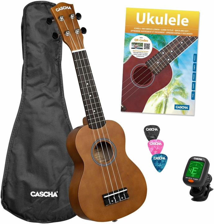 Soprano Ukulele Linden Set (incl. incl. 4 languages Method (DE/EN/FR/ES), Bag unpadded, 3 Picks (De concert, Soprano)