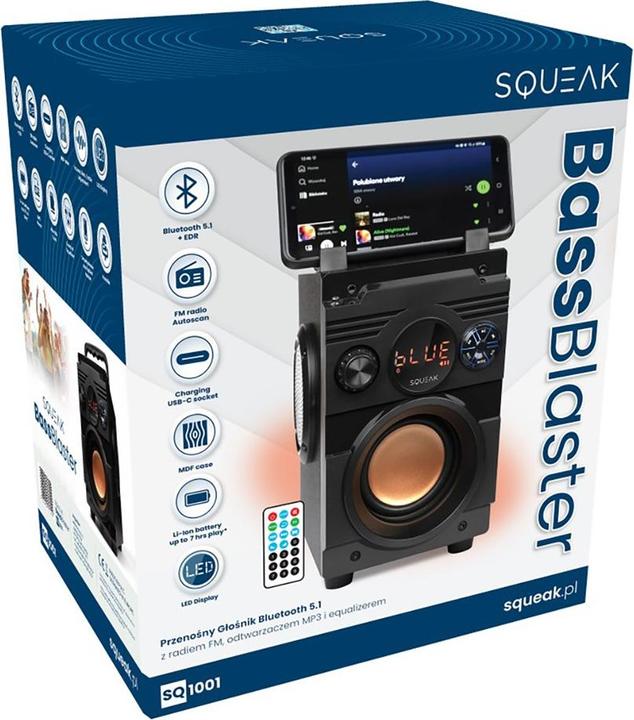 Produktbild Squeak Głośnik Bassblaster Bluetooth 5.1 Radio Fm Odtwarzacz Mp3 Sq1001 (7 h)