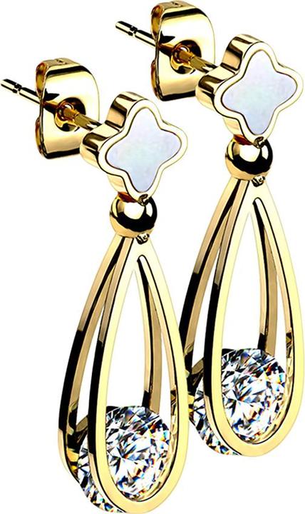 Actual product image Star Piercing Stud Earrings Gold Plated Shell Cross Pendant Tear with Crystal (Surgical steel 316L, without brass)