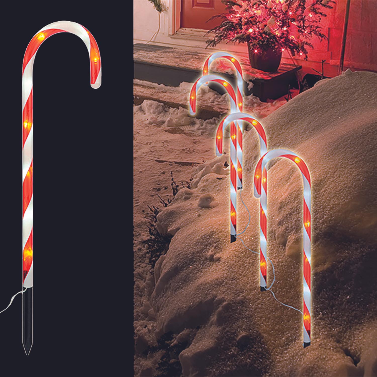 Thumbnail - Mojawo, Weihnachtsbeleuchtung, 4er Set LED-Gartenleuchtstäbe Zuckerstange IP 44