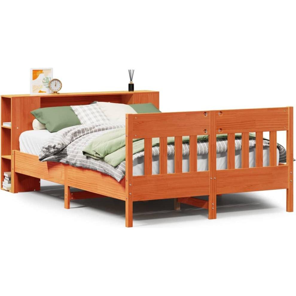 VidaXL, Bett, Massivholzbett Holzbett Bett mit Regal ohne Matratze Wachsbraun 140x190cm (140 x 190 cm)