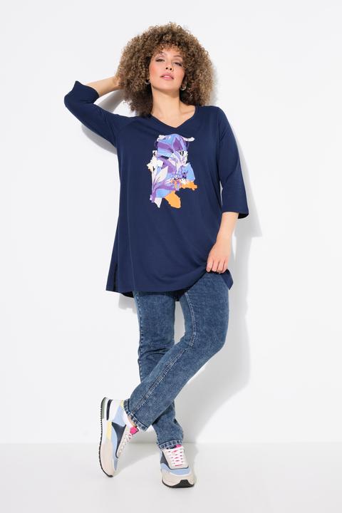 Produktbild Ulla Popken Longshirt, Blüten, A-Linie, V-Ausschnitt, 3/4-Arm (50, 52)