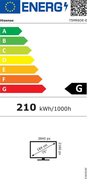 Label énergétique Hisense 75MR6DE-E GoBoard - 75 pouces - 350cd/m? - Ultra-HD - 3840x2160 pixels - 20 points (3840 x 2160 pixels, 75")