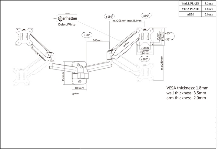 Actual product image Manhattan Wall bracket with gas pressure spring (Wall, 32.01")