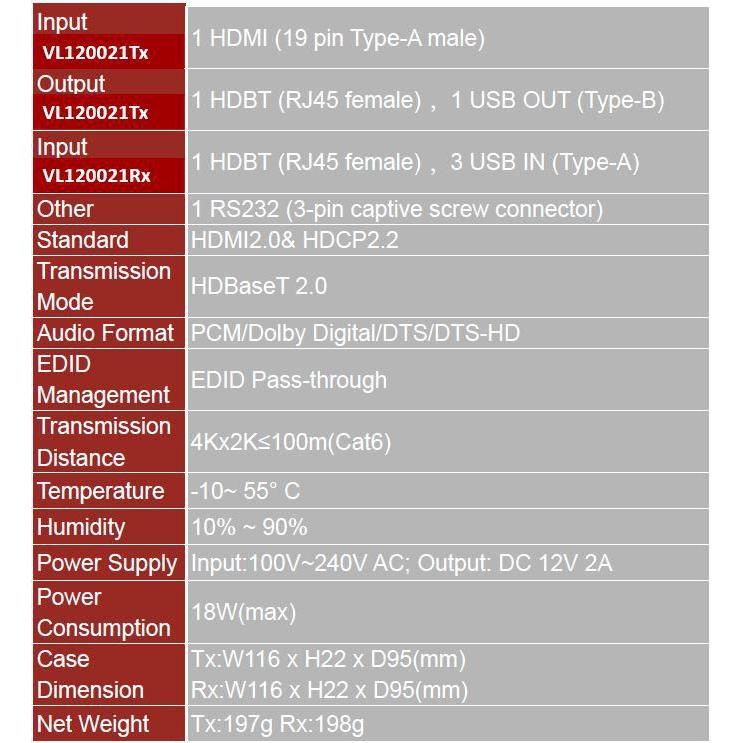 Thumbnail - Vivolink 4K HDBaseT 2.0+ Extender, KVM Switch, Schwarz