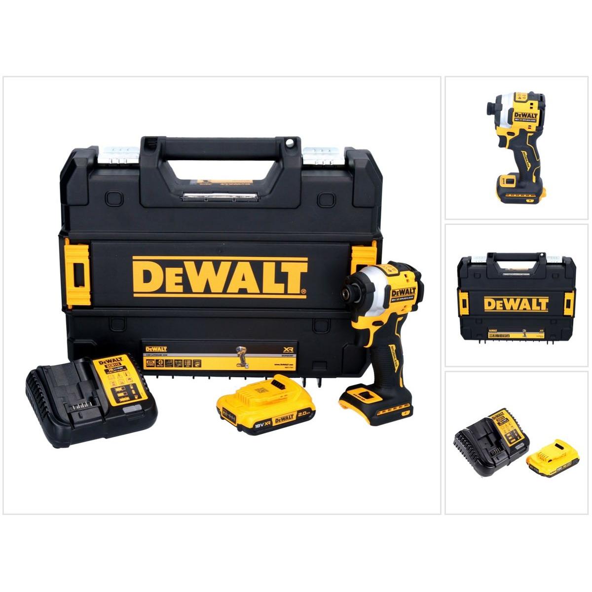 DeWalt, Bohrmaschine + Akkuschrauber, DCF 850 D1 Akku Schlagschrauber 18 V 205 Nm 1/4" Brushless - 1x Akku 2,0 Ah + Lade...