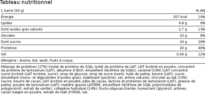 Valeurs nutritives et ingrédients Mars Protéine HI (710 g, 12 pcs)