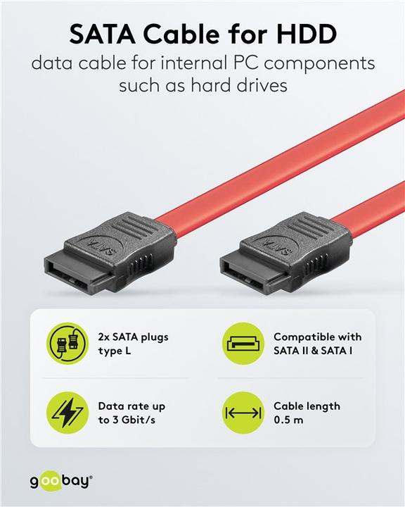 Produktbild Goobay HDD S-ATA Kabel 1,5 GBits / 3 GBits, Rot, 0.5 m (50 cm, SATA)