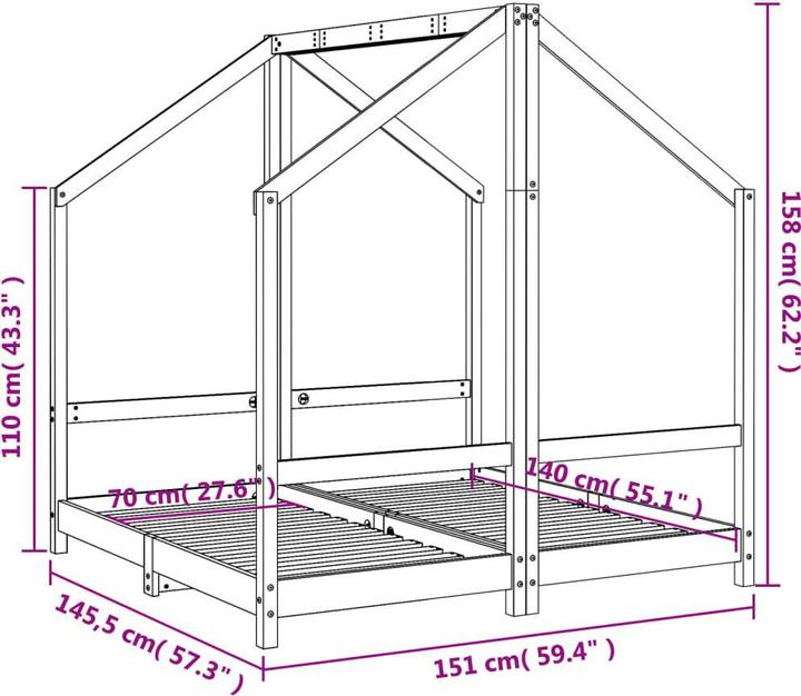 Produktbild vidaXL Kinder-Bettgestell (70 x 140 cm)