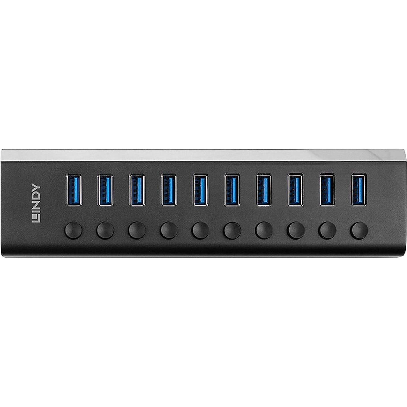 Lindy 10 Port USB 3.0 Hub mit Ein-/Ausschaltern Schliessen sie bis zu 10 USB-Geräte an (USB-B, 10 Ports) (43370)