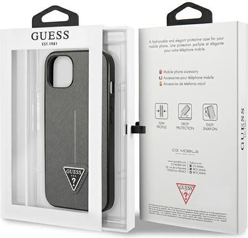 Produktbild Guess GUHCP13MPSATLG iPhone 13 6,1" srebrny/silver hardcase SaffianoTriangle Logo (Apple iPhone 13, Apple iPhone 14, Apple iPhone 15)
