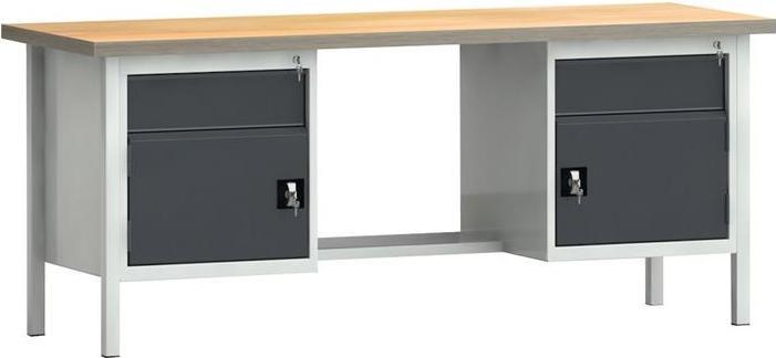 KLW Werkbank PW 700 B2000xT700xH840mm Buche Multiplex lichtgrau, RAL 7035 anthrazitgrau, RAL 7016 2 S... (200 cm, 200 cm)