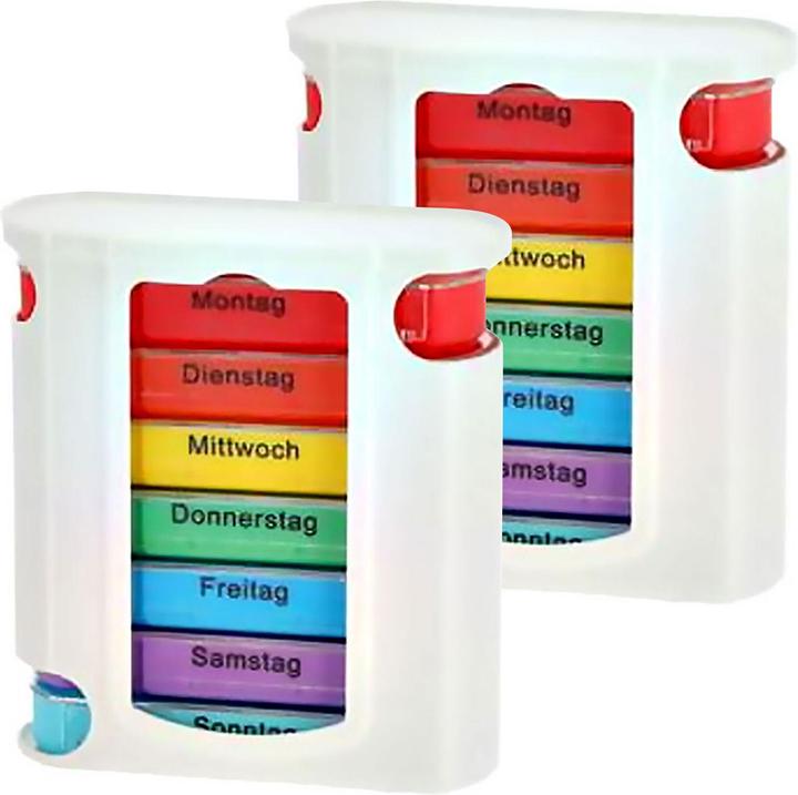 Produktbild Cepewa 2er-Set Medikamenten-Boxen, 7 Tage, bunt, je 4 Fächer