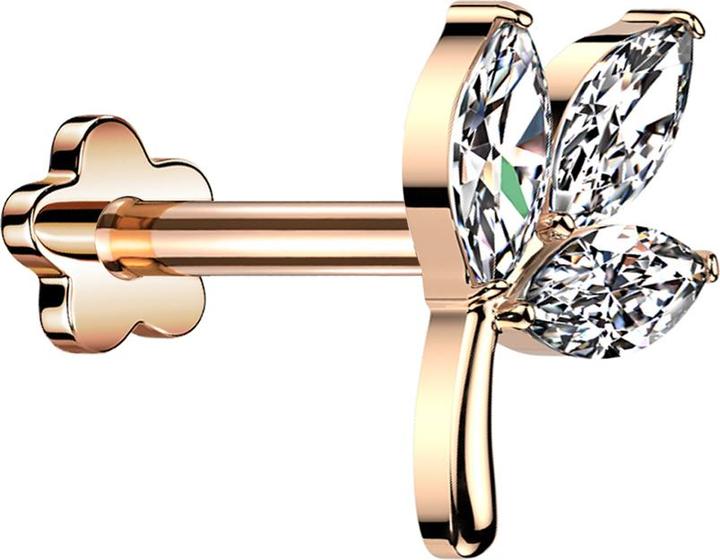Image du produit Star Piercing Micro Threadless Labret or rose feuille or rose trois ovales cristal argenté (sans laiton, Titane)