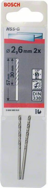 Produktbild Bosch Professional Zubehör Metallbohrer HSS-G, DIN 338, 2,6 x 30 x 57 mm, 2er-Pack (2.6 mm)