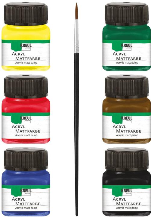 Actual product image Kreul Creativity set matte paint 6 x 20ml (Dark brown, Yellow, Green, Blue, Black, Red, 120 ml)