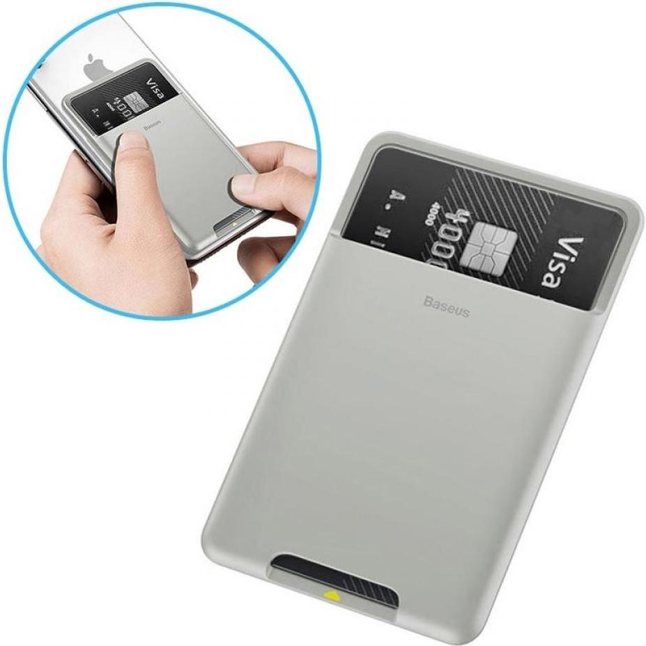 Thumbnail - Baseus back stick silicone card bag French grey (Universal), Smartphone Hülle, Grau