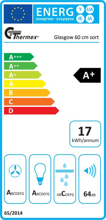 Energy Label Thermorex Glasgow Cooker hood, black, 60 cm