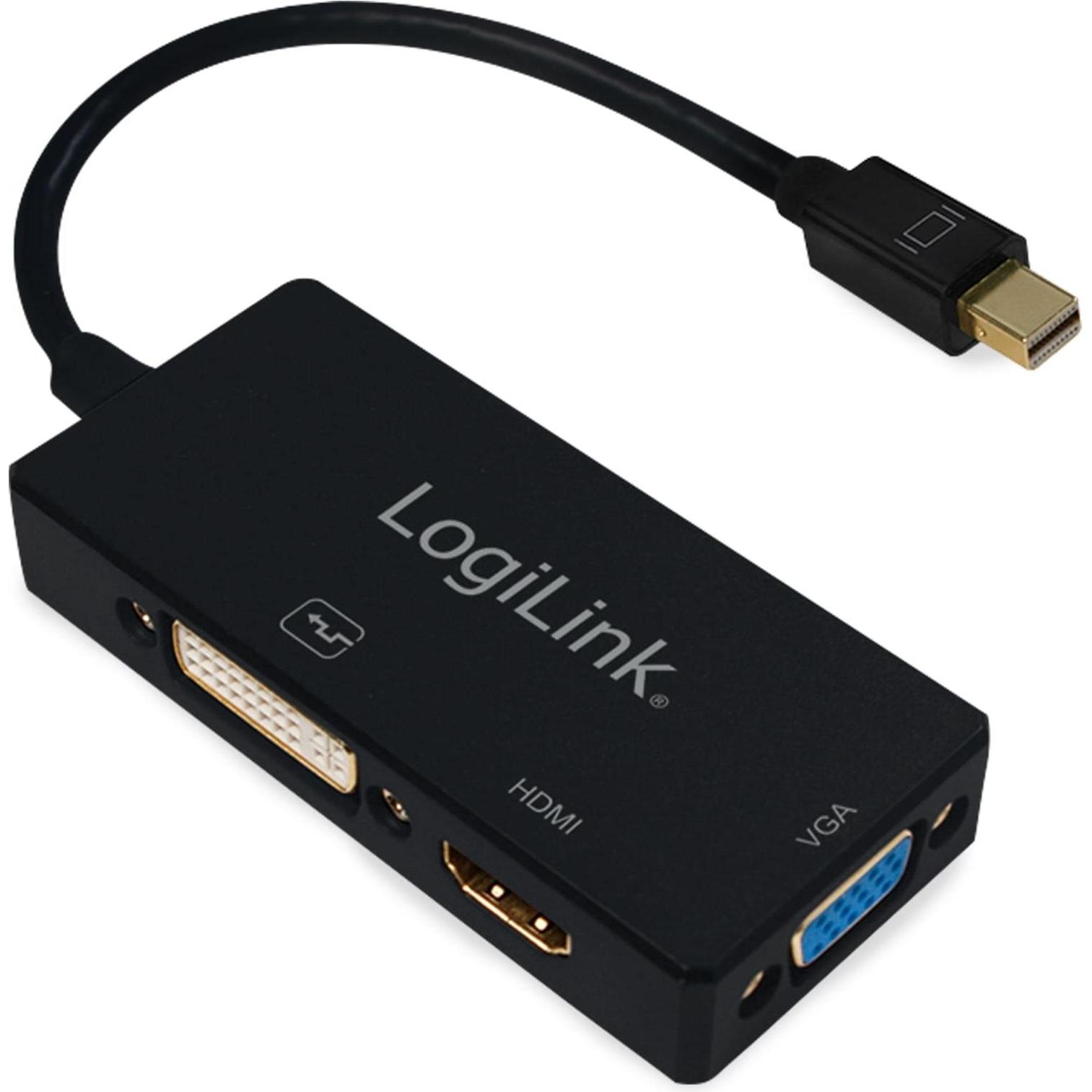 LogiLink 4K Mini DisplayPort (DVI, VGA, HDMI, 8.70 cm), Adattatore dati + video, Nero