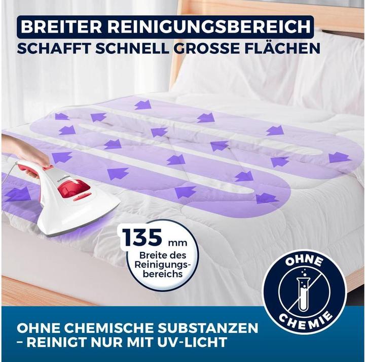 Produktbild CleanMaxx Milben-Handstaubsauger mit UV-C-Licht 300W, Weiss/Rot