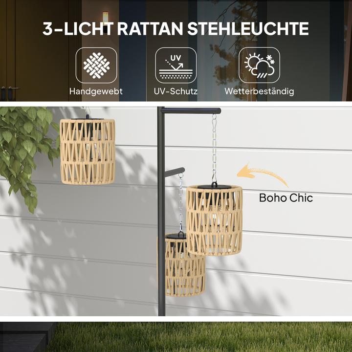 Produktbild Outsunny Rattan Solarlampe Stahl, PE-Rattan Gelb (15 lm, IP44)