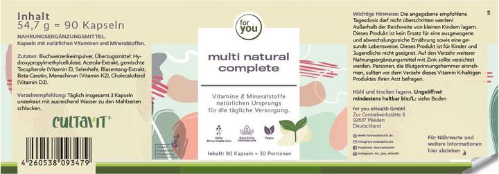 Nährwerte und Zutaten For You multi natural complete (90 Stk., Kapseln, 54.70 g)