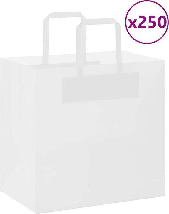 Produktbild VidaXL Kraftpapiertüten 250 Stk. mit Henkel Weiss 26x17x25 cm Papiertüte (Geschenktüte, 250 x)