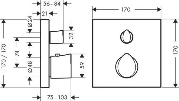 Actual product image Axor Thermostat STARCK ORGANIC concealed with shut-off valve chrome