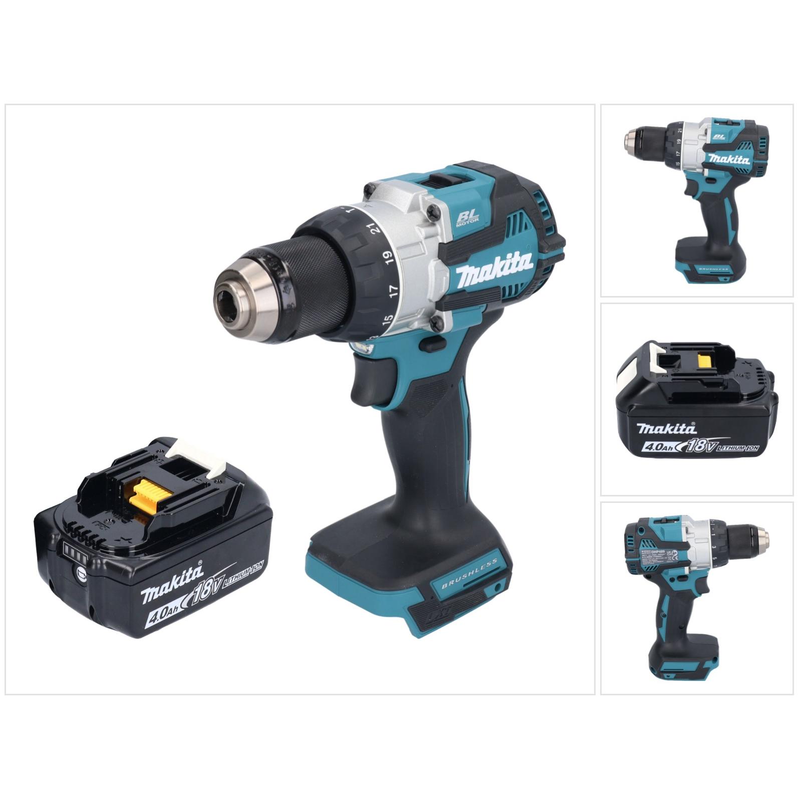 Makita, Bohrmaschine + Akkuschrauber, DHP 489 M1 Akku Schlagbohrschrauber 18 V 73 Nm Brushless + 1x Akku 4,0 Ah - ohne L...