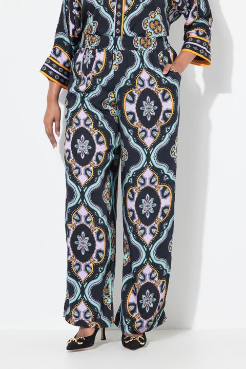 Actual product image Ulla Popken Ornamental Ogee Print Elastic Waist Pants (46, 48)