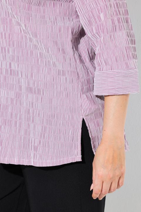 Actual product image Ulla Popken Textured Stripe Button Front Stretch Blouse (68)