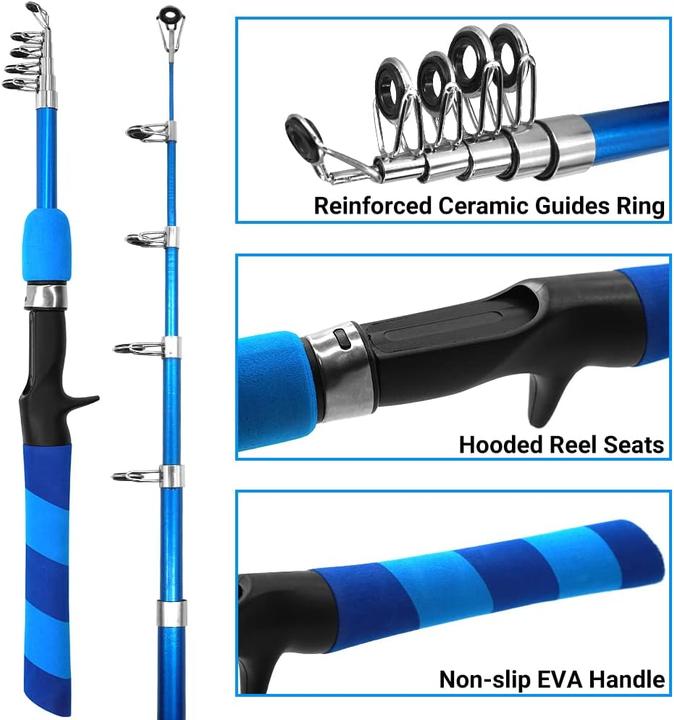 Immagine prodotto Kilitn Kinder-Angelset mit Teleskoprute (86-teilig) (Set da pesca, 130 cm)