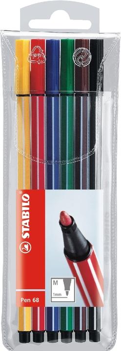 Image du produit STABILO Pen 68 Feutre Premium (Jaune, Vert, Bleu, Noir, Rouge, Turquoise, Marron, 6 x)