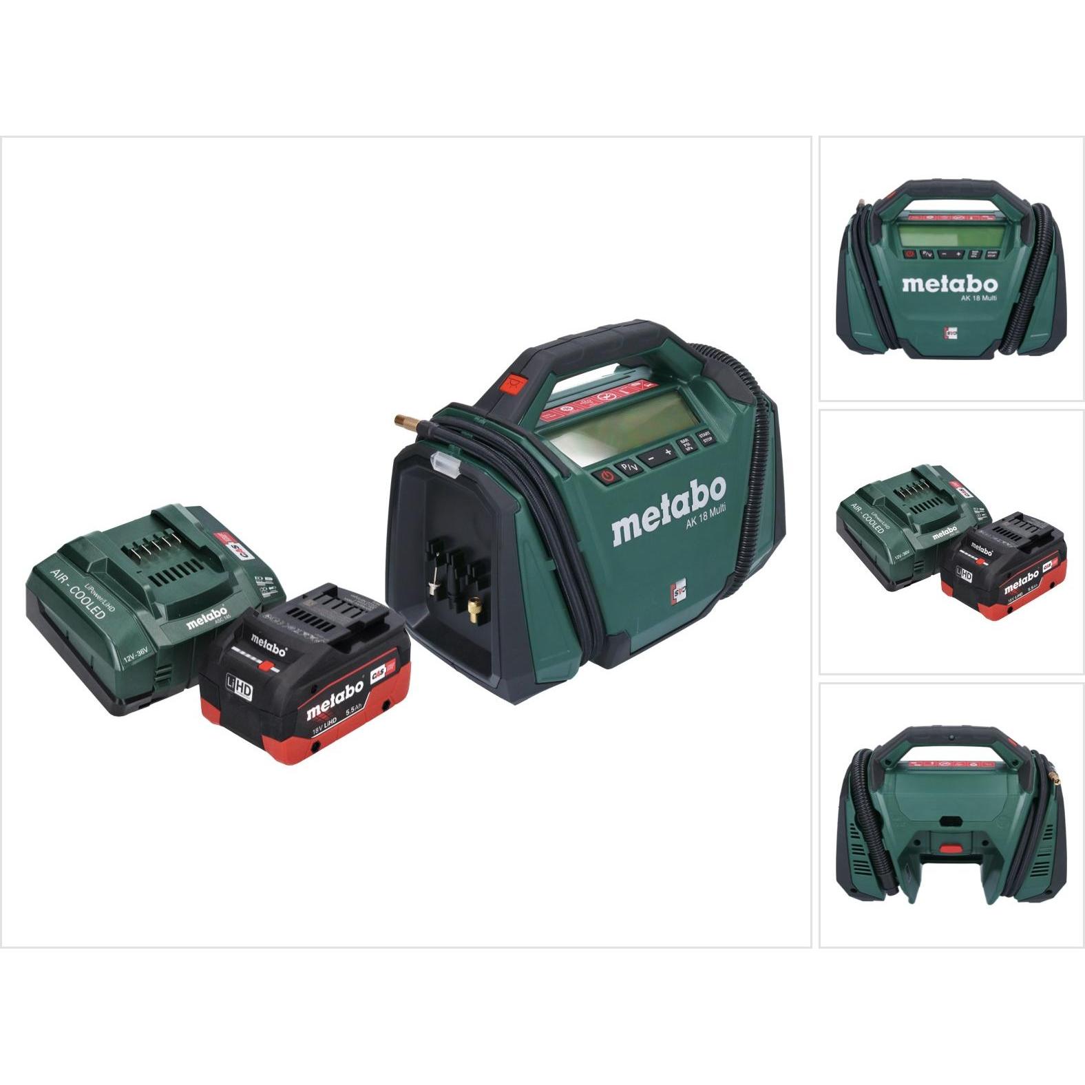 Metabo, Kompressor, AK 18 Multi Akku Kompressor 18 V 11 bar + 1x Akku 5,5 Ah + Ladegerät (11 Bar, 0 l)