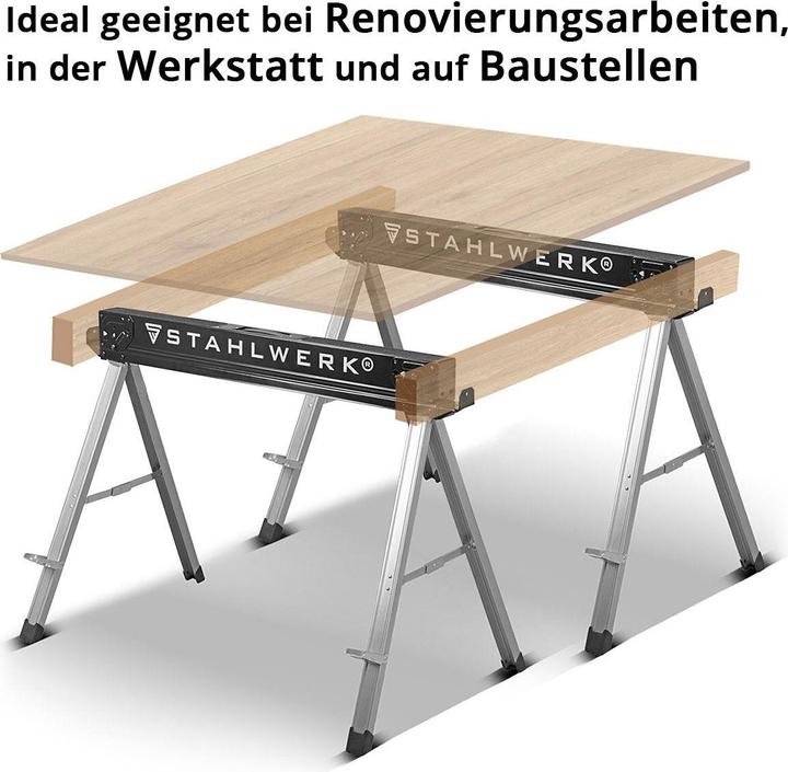 Produktbild Stahlwerk Sägebock 2er Set 500 kg Universal Arbeitsbock Klappbock Gerüstbock (105.50 cm, 60 cm)