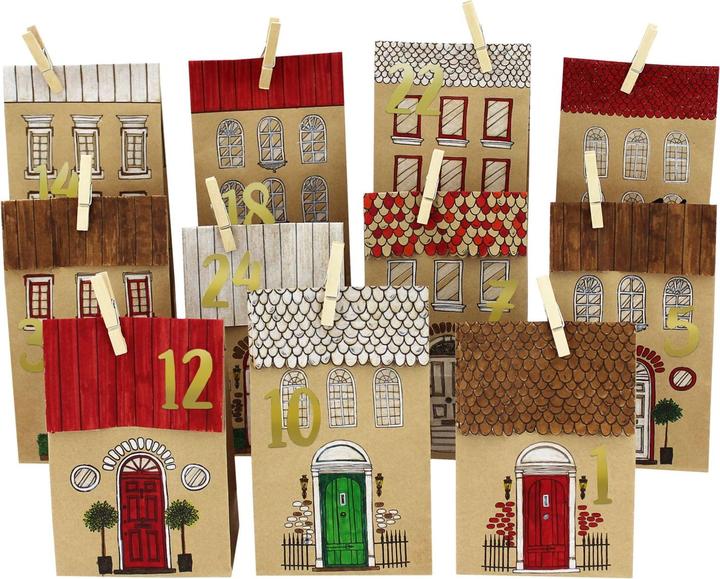 Papierdrachen 24 printed advent calendar bags - houses to colour in