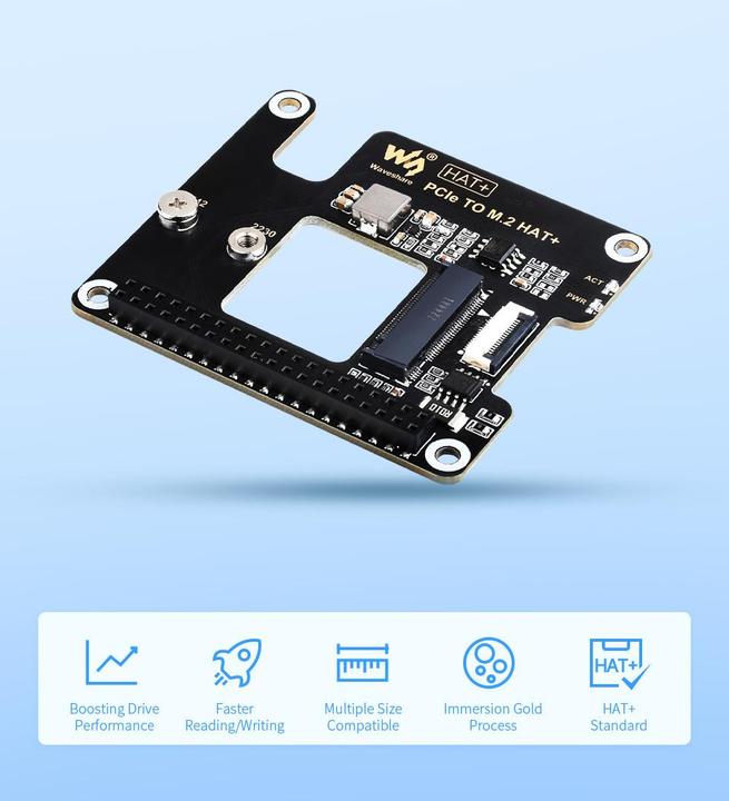 Actual product image WaveShare PCIe to M.2 HAT SSD adapter for Raspberry Pi 5