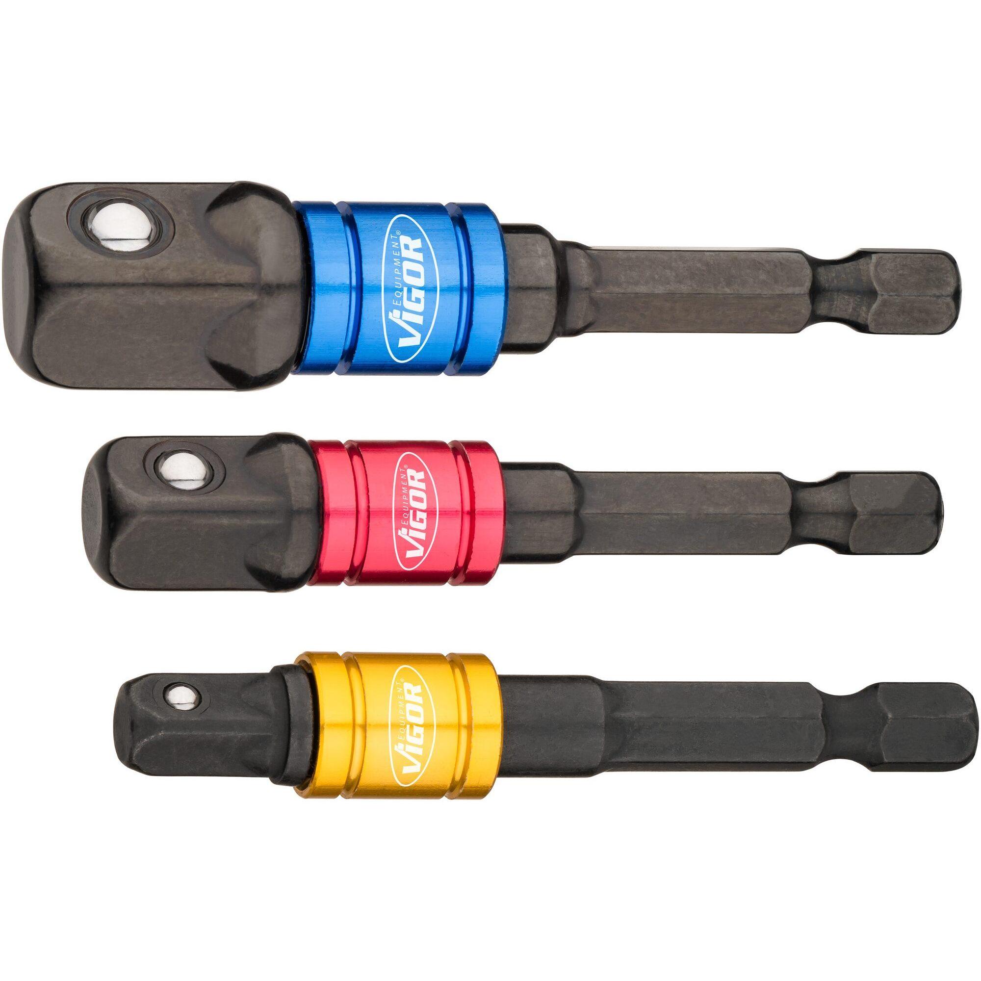 Vigor, Steckschlüssel + Stecknuss, Steckschlüssel Adaptersatz ∙ V7603/3 ∙ Sechskant6,3 (1/4 Zoll) ∙ Vierkant 6,3 mm (1/4...