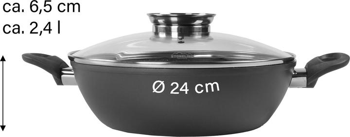 Actual product image Stoneline CERAMIC Servierpfanne 24cm, Keramik-Beschichtung, mit Aroma-Glasdeckel (Wok, Aluminium, 24 x 6.50 cm)