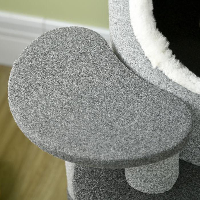 Produktbild Swisshandel24 Katzen Kratztonne 99 cm Spieltonne mit Katzenbett, Spielball & Plattformen, Katzenmöbel, Grau (99 cm, Grau)