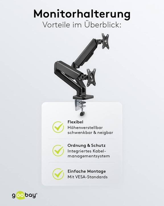 Actual product image Goobay Double monitor mount with gas pressure spring (Table, 32", 9 kg)