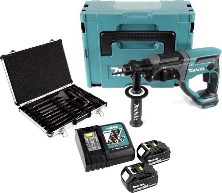 Actual product image Makita DHR 202 RFJ Cordless Rotary Hammer SDS-Plus 18V + 2x Batteries 5.0 Ah + 1x Charger DC18RC + (Rechargeable battery operated)