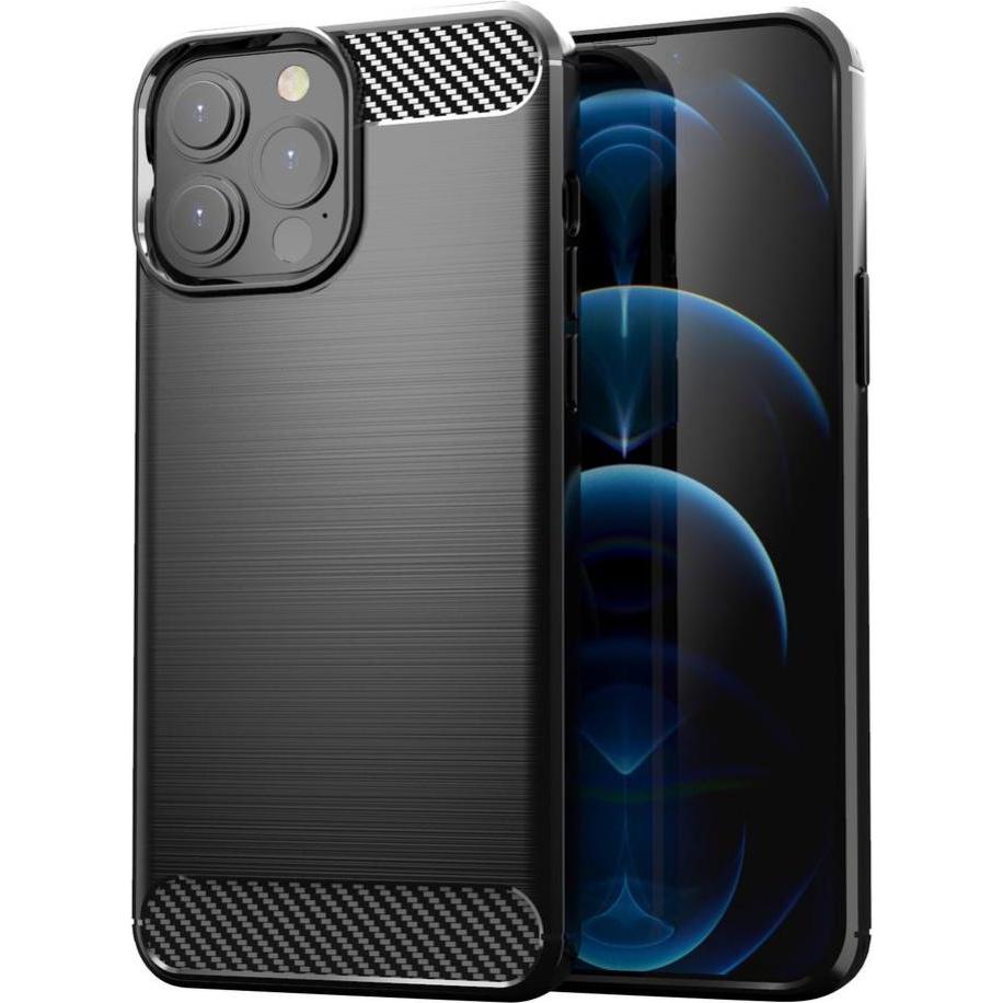 Hurtel Carbon Case Flexible Cover TPU Case for iPhone 13 Pro black (Apple iPhone 13 Pro), Smartphone Hülle, Schwarz