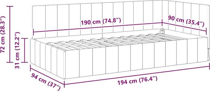 Image du produit vidaXL Eckbettgestell (90 x 190 cm)