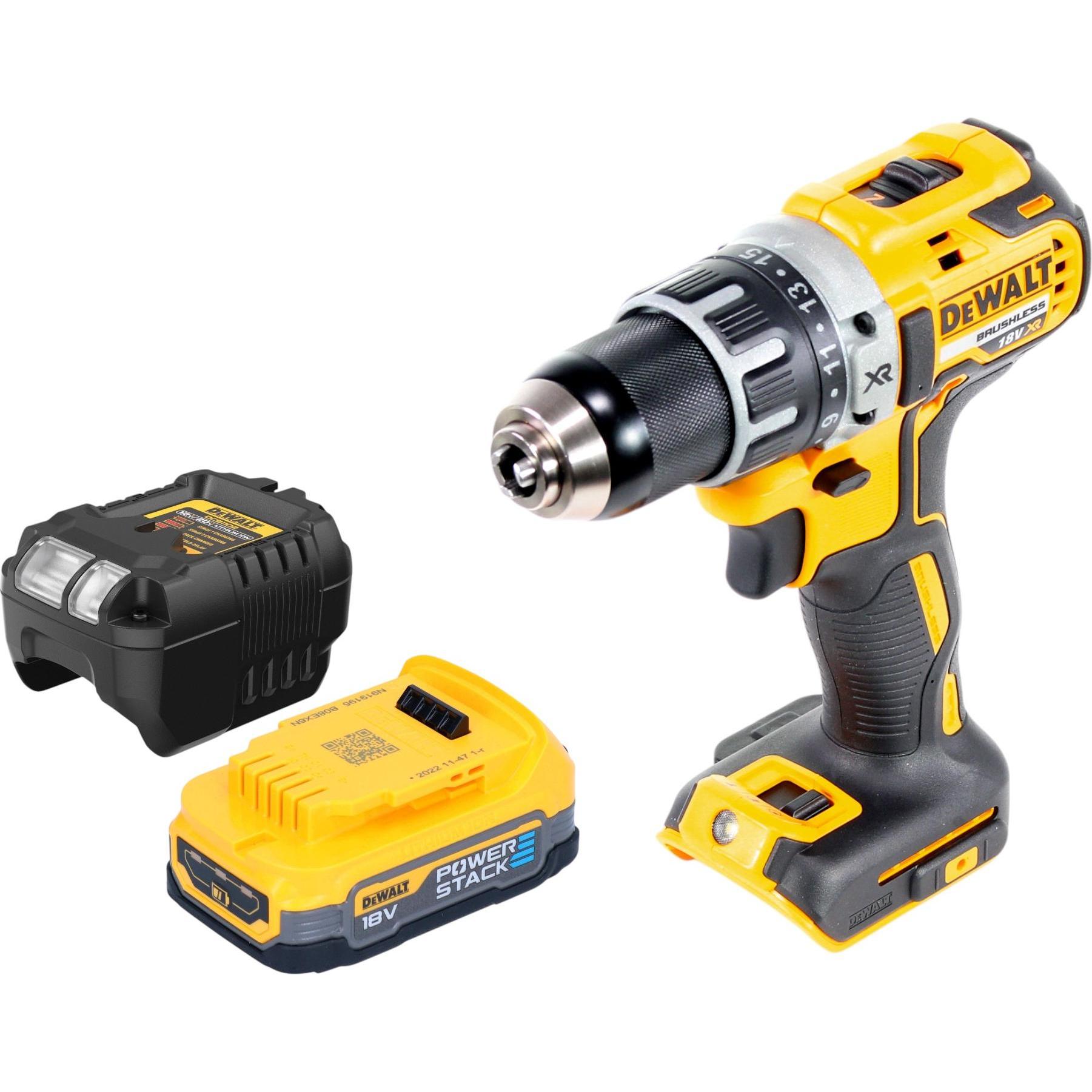 DeWalt, Trapano + Avvitatore a batteria, DCD 791 E1 Akku Bohrschrauber 18 V 70 Nm Brushless + 1x Powerstack Akku 1,7 Ah + Ladegerät