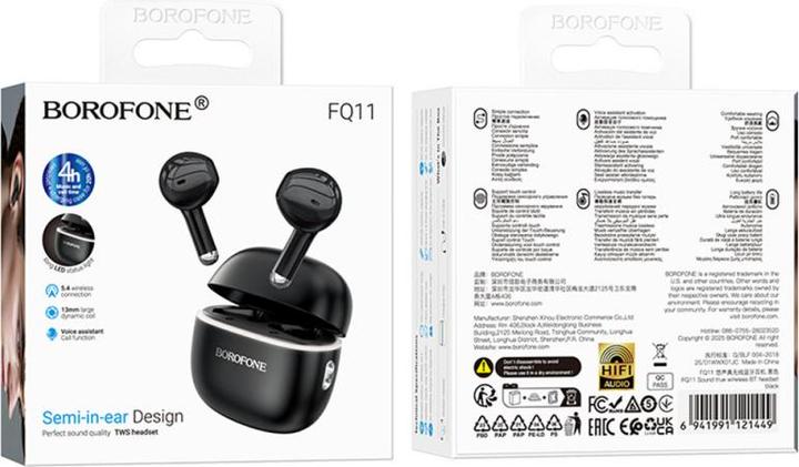 Actual product image Borofone Bluetooth TWS FQ11 Sound headphones black (4 h, Wireless)
