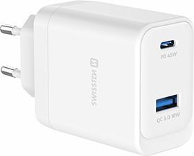 Produktbild Swissten Netzadapter CORE GaN 45W, 2 Ports, 1x USB-C, 1x USB-A (45 W, 2 Ports)