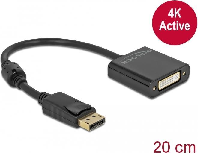 Produktbild Delock Adapter DisplayPort 1.2 Stecker zu DVI Buchse 4K Aktiv schwarz (DVI, 20 cm)
